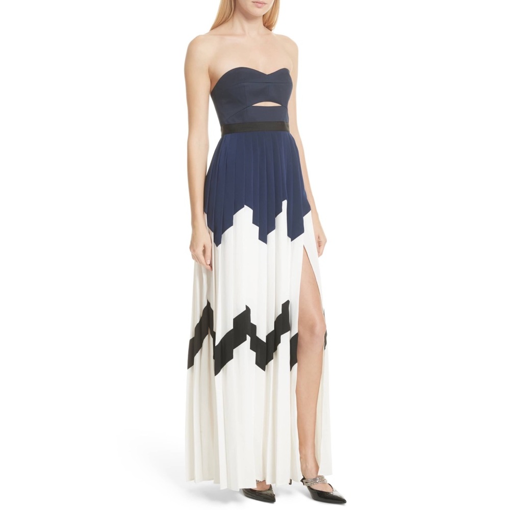SELF PORTRAIT Bandeau Strapless Pleated High-Slit Maxi Dress Gown 8US = 12UK NEW - Picture 6 of 8